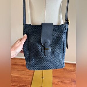 Banana Republic Navy Raffia/Leather Crossbody Bag